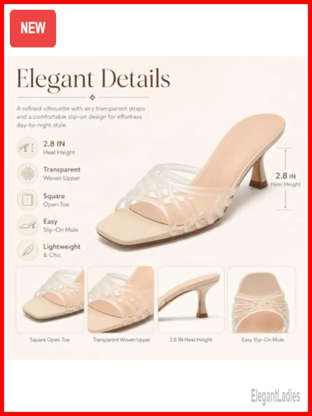 Kitten Heel Sandals Square Toe Lattice Mules Slip On Dress